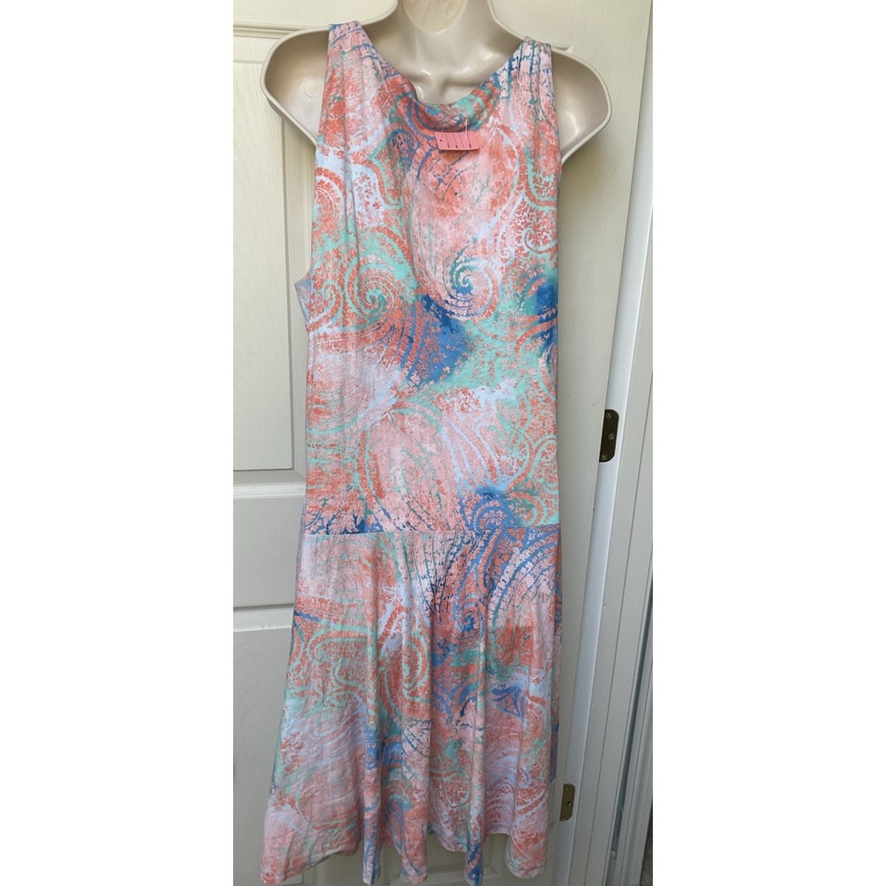Ralph Lauren Jeans Cotton Dress XL Ruffle Drop Waist Boho Beachy Abstract pastel - Picture 2 of 8